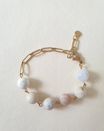 Bransoletka KULKA 6 , kamień księżycowy, słoneczny, kamień rzeczny, howlit, modesign