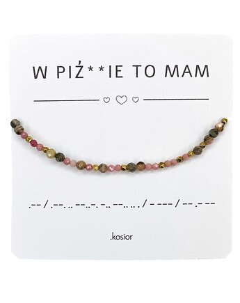 Bransoletka z alfabetem Morse Rodonit, rodochrozyt, hematyt, karolina kosior