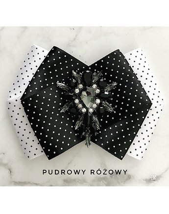Brosza Black & White w kropeczki  z czarnym kryształem, Pudrowy Różowy