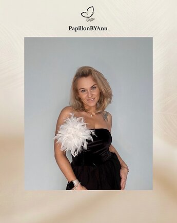 Broszka z piór strusich i gęsich biała, PapillonBYAnn