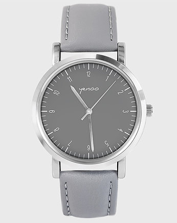 Zegarek - Simple Elegance - szary, skórzany, yenoo