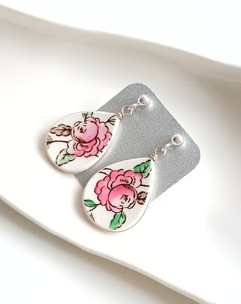 Kolczyki ceramiczne w kwiaty, biżuteria z talerzy