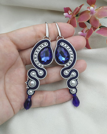 Długie kolczyki sutasz na wesele, srebrne kolczyki sutasz, Soutacheria