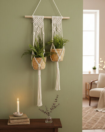 Podwójny kwietnik makrama na ścianę MKW29, Barwny Zakątek