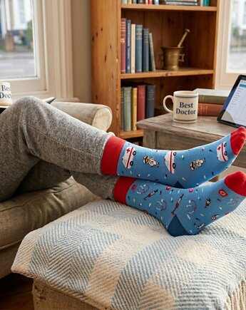 Kolorowe różne skarpetki w medyczne wzory, 4LCK