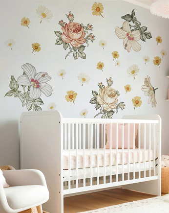 Naklejki na ścianę dla dzieci kwiaty róże hibiskus, OKAZJE - Prezent na Baby shower