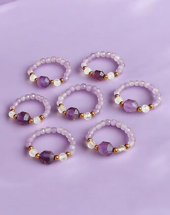 HARMONY - pierścionek - ametyst, kryształ górski,hematyt, kaktusia