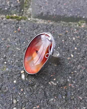 Agat w pomarańczy - pierścionek regulowany, po drugiej stronie lustra
