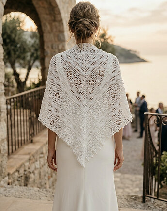 Chusta ślubna handmade ręcznie robiona miękka elegancka biała, splotomaniaa