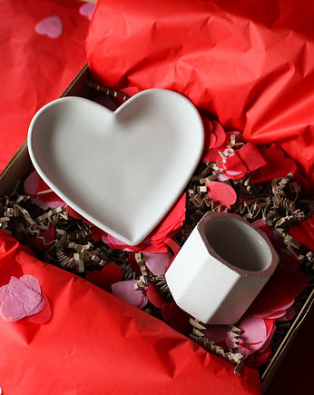 WALENTYNKI Zestaw prezentowy betonowe serce białe i świecznik na tealight, OKAZJE - Prezent na Rocznice ślubu