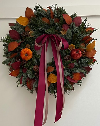 NATURALNY zielony Wianek jesienny z dyniami, MOM&SISdekorują