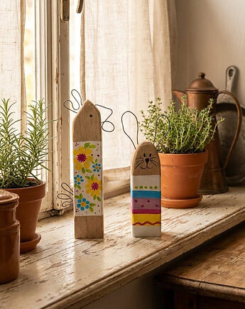 Zestaw Wielkanocny Zając i Kura Drewniane Ozdoby w Stylu Skandynawskim, Panda Design