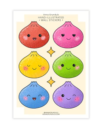 Naklejki Ścienne Pierożki Squishy Dumplings Kolorowe 6 szt