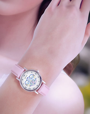 Zegarek  mały - Baran - skórzany, pudrowy róż