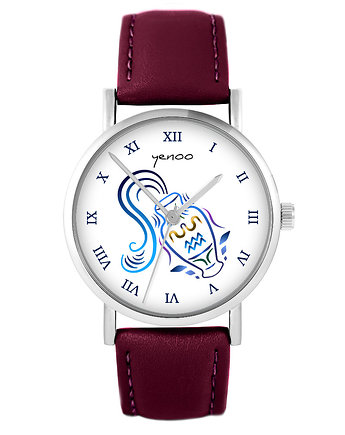Zegarek - Wodnik - skórzany, burgund, yenoo