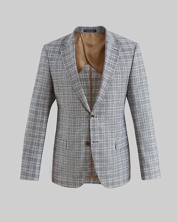 marynarka męska w kratę ribolla granatowa w kratę slim fit 188 100, BORGIO