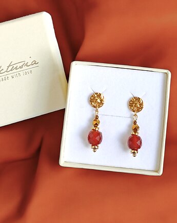 Karneol : kolczyki krótkie : ozdobne sztyfty, kaktusia