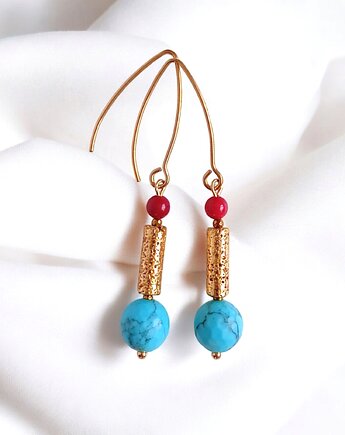 LIMITOWANE kolczyki: długie: summer collection : turkusowo-złote, kaktusia