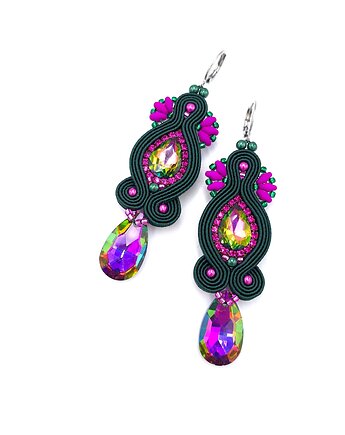 Kolczyki sutasz zielone różowe wieczorowe z kryształkami Sofia, Katrina Rossa