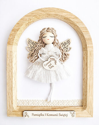Od Ręki: Pamiatka I Komunii Świętej- Aniołek w drewnianej ramce., ACTP