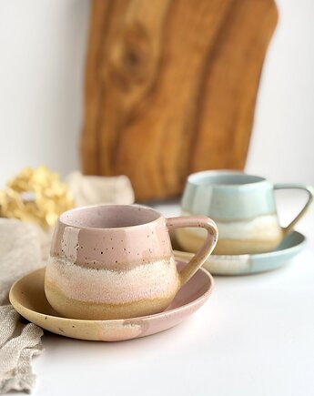 Zestaw dla dwojga filiżanka ceramiczna - Różowe i niebieskie migdały, Ceramika Tyka