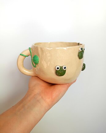 Ceramiczny ręcznie robiony kubek w motki i żabki, Ceramic Reve