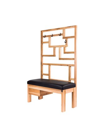 Ławka Tapicerowana Siedzisko Gładkie Ekoskóra Czarny Wieszak LGS-73, EMRA WOOD DESIGN