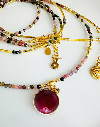 Delikatny komplet NASZYJNIKÓW Turmalin, kolorowe kamienie, Anemon Atelier