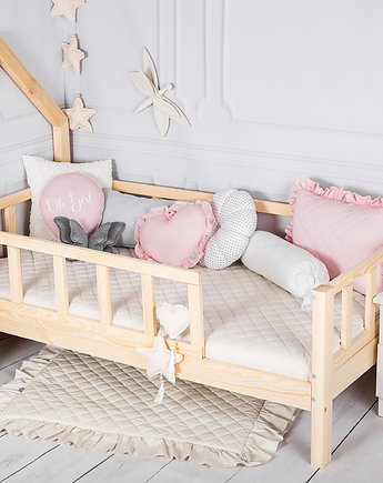 Łóżko Mini domek 80x160 z barierkami Komin Gratis, OSOBY - Prezent dla dziecka