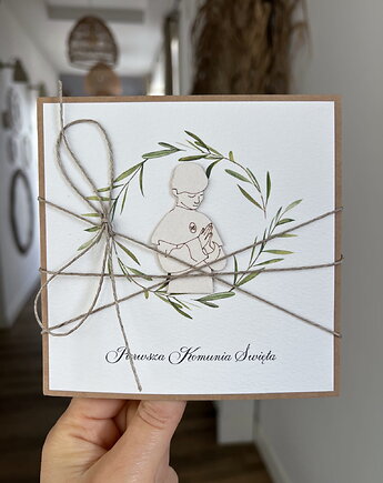 Ręcznie robiona kartka na komunię z życzeniami - chłopiec, sorte