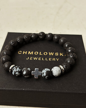 Bransoletka męska Obsydian i Lawa, Chmolowska Jewellery
