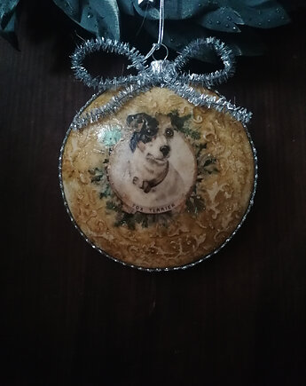 Bombka medalion z pieskiem, terrier, Niebieski Zagajnik