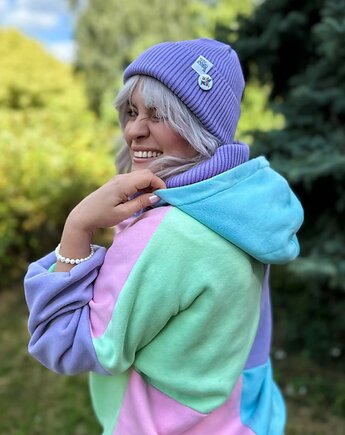 Czapka beanie z bawełny logo kolorowe Jasny fiolet