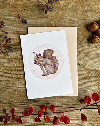 Wiewiórka Valentina- Kartka- Grafika- Ilustracja- Zwierzaki- Las, BOSKE