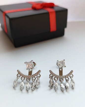 Eleganckie kolczyki srebrne kryształki 2w1, Czaki Bransoletki