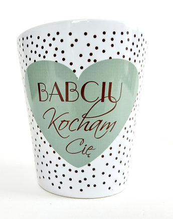 Kubek latte w eleganckim opakowaniu, Babciu Kocham Cię w kropki i serce, Sowia Aleja