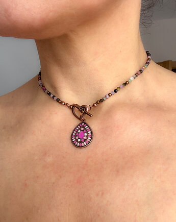 Naszyjnik z kolorowych turmalinów kamienie naturalne styl boho, Inspirowanenatura 