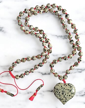 UNIKATOWY naszyjnik supełkowany : jaspis dalmatyński na czerwono, kaktusia