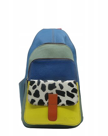 Plecak na jedno ramię skórzany kolorowy damski kieszenie ze skrawków OLIVKA, Olivka Warsaw