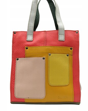Torebka damska shopper, pojemna, skórzana ze skrawków kolorowa OLIVKA, Olivka Warsaw