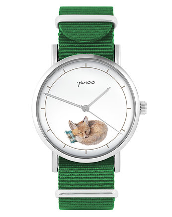 Zegarek - Lisek - zielony, nylonowy, yenoo