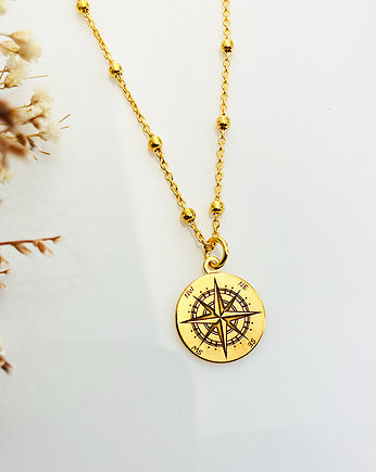 Naszyjnik złoty kompas, kulkowy łańcuszek, Anemon Atelier