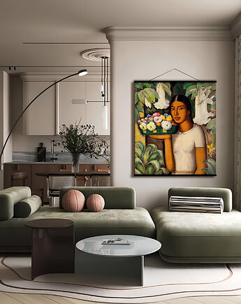 Duży obraz na płótnie - kobieta z kwiatami - Alfredo Ramos Martinez, Dekoracje PATKA Patrycja Kita