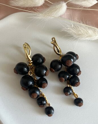 Kolczyki Czarna Porzeczka handmade polimerowa glina - srebro lub złoto, MariaPolymer