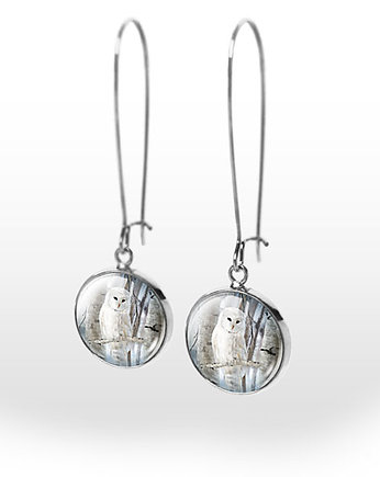 Kolczyki - Biała sowa -  wiszące, yenoo