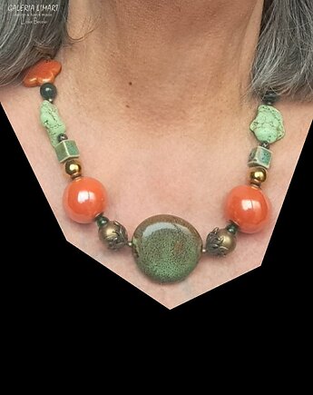 Elegancko i unikatowo Naszyjnik w kolorach jesieni z ceramiki i howlitu Prezent, Galeria Limart