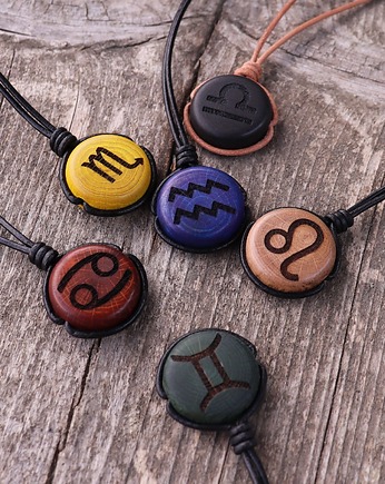 Naszyjnik znak zodiaku Bliźnięta- drewniany amulet astrologiczny, Hunterbone