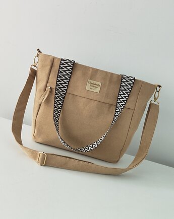 Torba T H E A Beige - mały shopper, beżowa zamszowa, Słodkiego Miłego Szycia