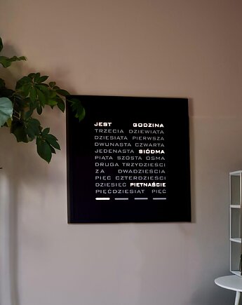 Word Clock - polski zegar słowny (czarna ramka), SunflowerForHome