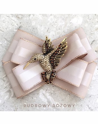 Beżowa Brosza  z Pudrowym Koliberkiem NEW, Pudrowy Różowy
